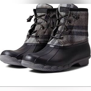 Sperry Plaid Black and Gray Duck Boots